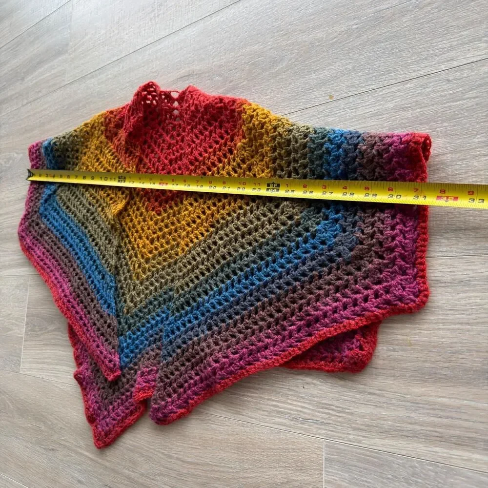 Handmade Rainbow Crochet Granny Stitch Triangle Shawl Wrap Grandma Retro OOAK
